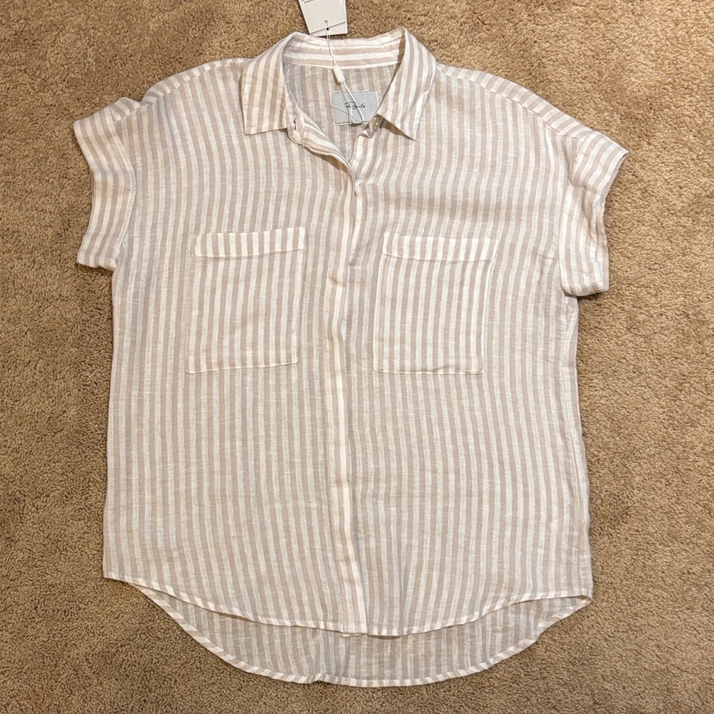New NWT Rails Beige Striped Button-Up Shirt Size Small